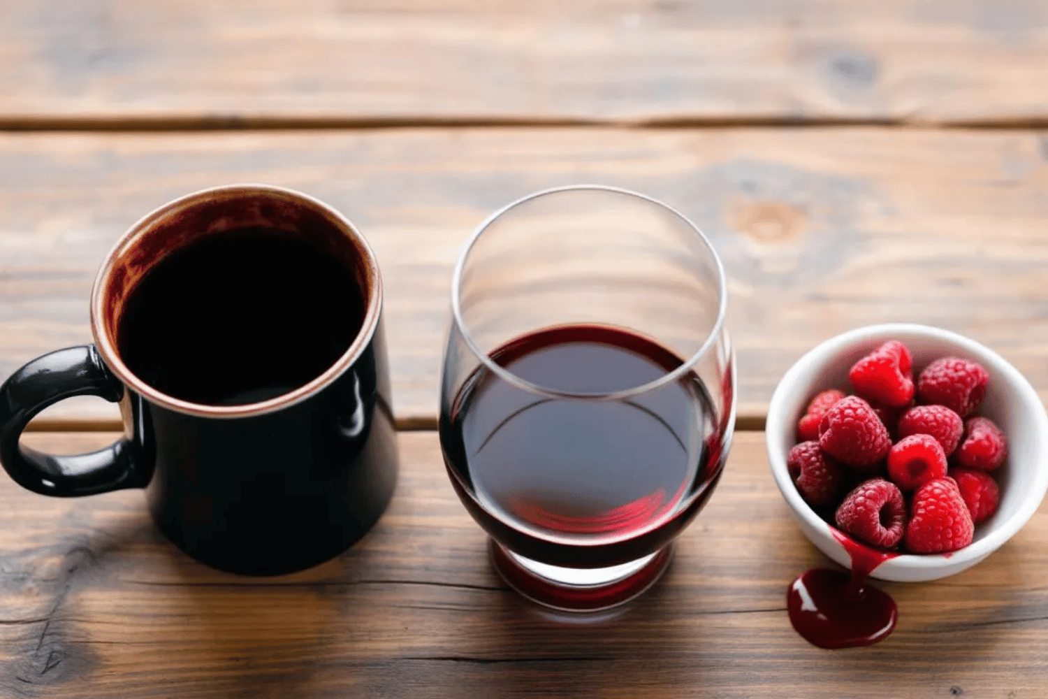 A Table Displays An Assortment Of Staining Foods And Beverages, Including Coffee, Red Wine, And Various Berries, Which Are Known To Contribute To Tooth Discoloration And Can Lead To Yellowing Teeth