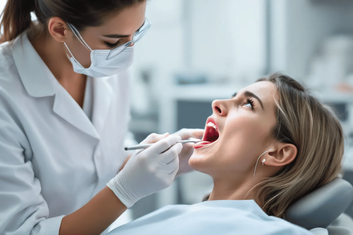 A Healthcare Professional Is Examining A Patient'S Tongue Using A Tongue Scraper And Proper Lighting, Assessing Its Color And Surface For Signs Of Conditions Such As Oral Thrush Or A Black Hairy Tongue. The Examination Is Part Of A Routine Dental Exam To Ensure Good Oral Hygiene And Overall Health.