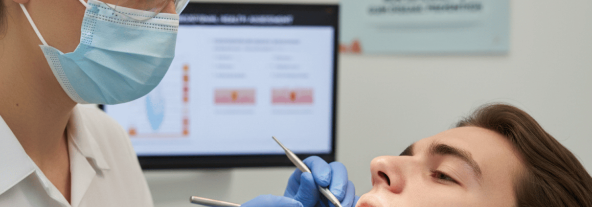 A Dentist Is Conducting A Dental Examination, Carefully Examining A Patient'S Gums With Specialized Dental Instruments. This Scene Highlights The Importance Of Dental Health In Preventing Gum Disease, Which Can Be Affected By Conditions Such As Iron Deficiency Anemia.