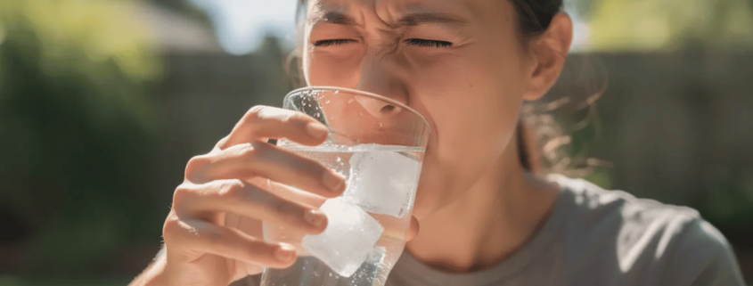Sensitive Teeth: Causes, Relief, And When To See A Dentist 7 A Person Is Wincing In Discomfort While Sipping A Glass Of Ice Water On A Sunny Day, Indicating Potential Tooth Sensitivity Or Pain.