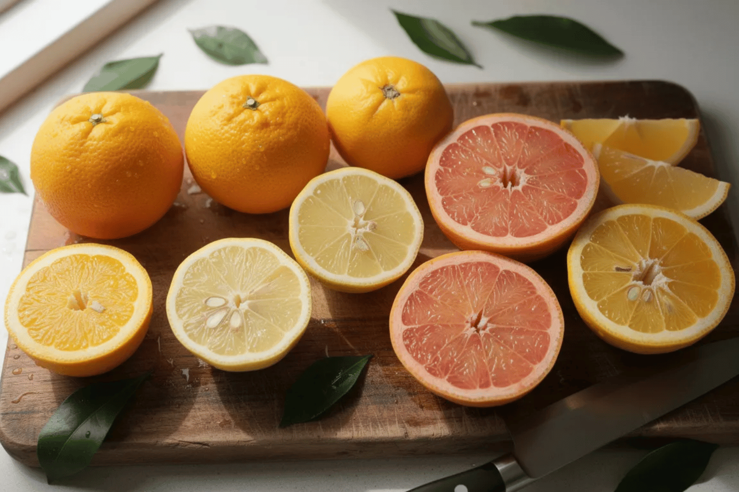 Sensitive Teeth: Causes, Relief, And When To See A Dentist 10 An Assortment Of Citrus Fruits, Including Vibrant Oranges, Bright Lemons, And Juicy Grapefruits, Is Beautifully Arranged On A Wooden Cutting Board.