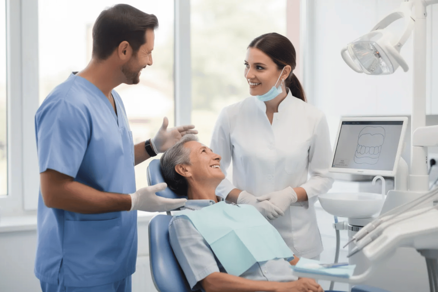 A Friendly Dental Team Is Smiling And Engaging In Conversation With A Patient, Emphasizing The Importance Of Regular Dental Visits For Maintaining Oral Health, Especially For People With Diabetes Who Are At A Higher Risk For Gum Disease And Tooth Decay. The Atmosphere Is Welcoming, Promoting Good Oral Hygiene And Overall Health.