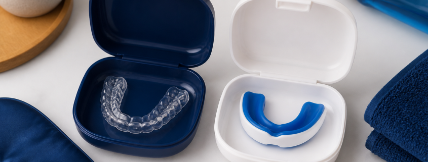 Night Guards Vs. Sports Mouthguards: Why They Are Not Interchangeable 1 Two Distinct Dental Mouthguard Appliances In Protective Cases