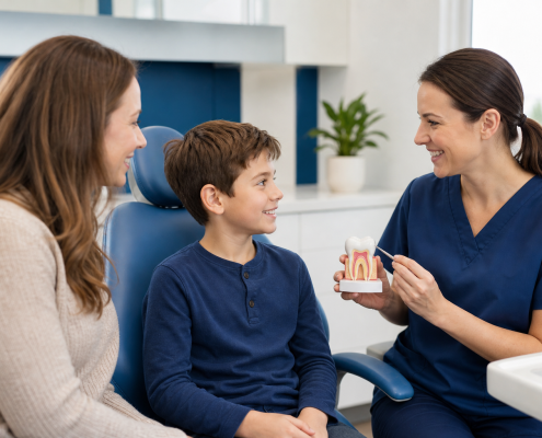 Parent And Child Speaking With A Dentist About Preventive Dental Care